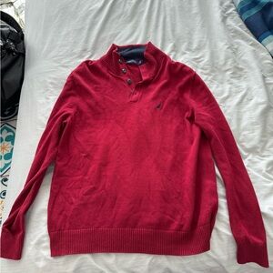 Nautica Men’s Crimson Red Button Mock Neck Sweater